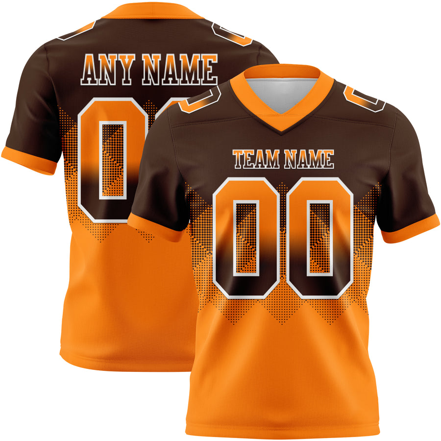Custom Brown Orange-White Authentic Gradient Square Shape Flag Football Jersey