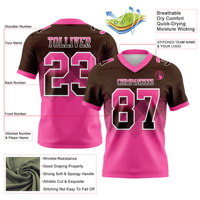 Custom Brown Pink-White Authentic Gradient Square Shape Flag Football Jersey