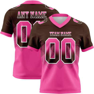 Custom Brown Pink-White Authentic Gradient Square Shape Flag Football Jersey