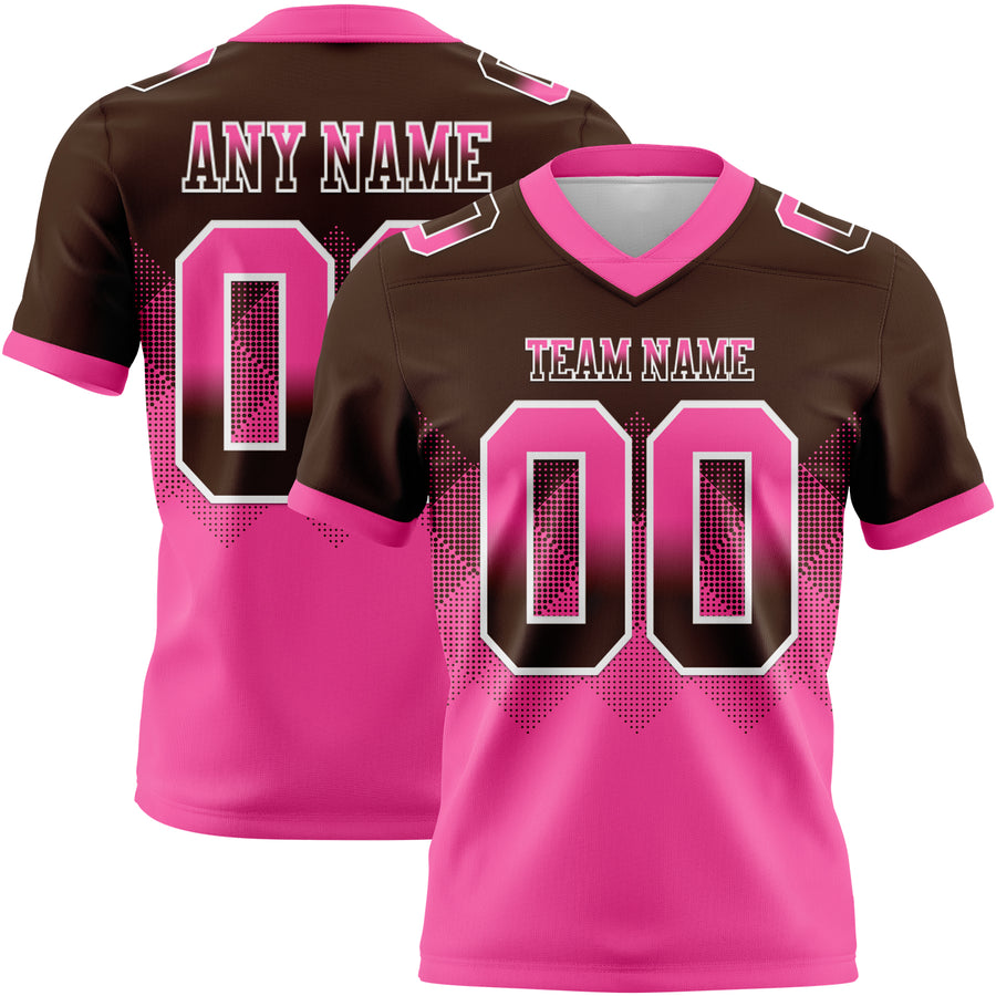 Custom Brown Pink-White Authentic Gradient Square Shape Flag Football Jersey