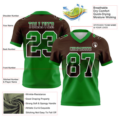 Custom Brown Grass Green-White Authentic Gradient Square Shape Flag Football Jersey