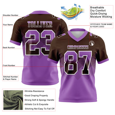 Custom Brown Medium Purple-White Authentic Gradient Square Shape Flag Football Jersey