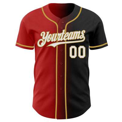 Custom Black White Red-Old Gold Authentic Gradient Fashion Baseball Jersey