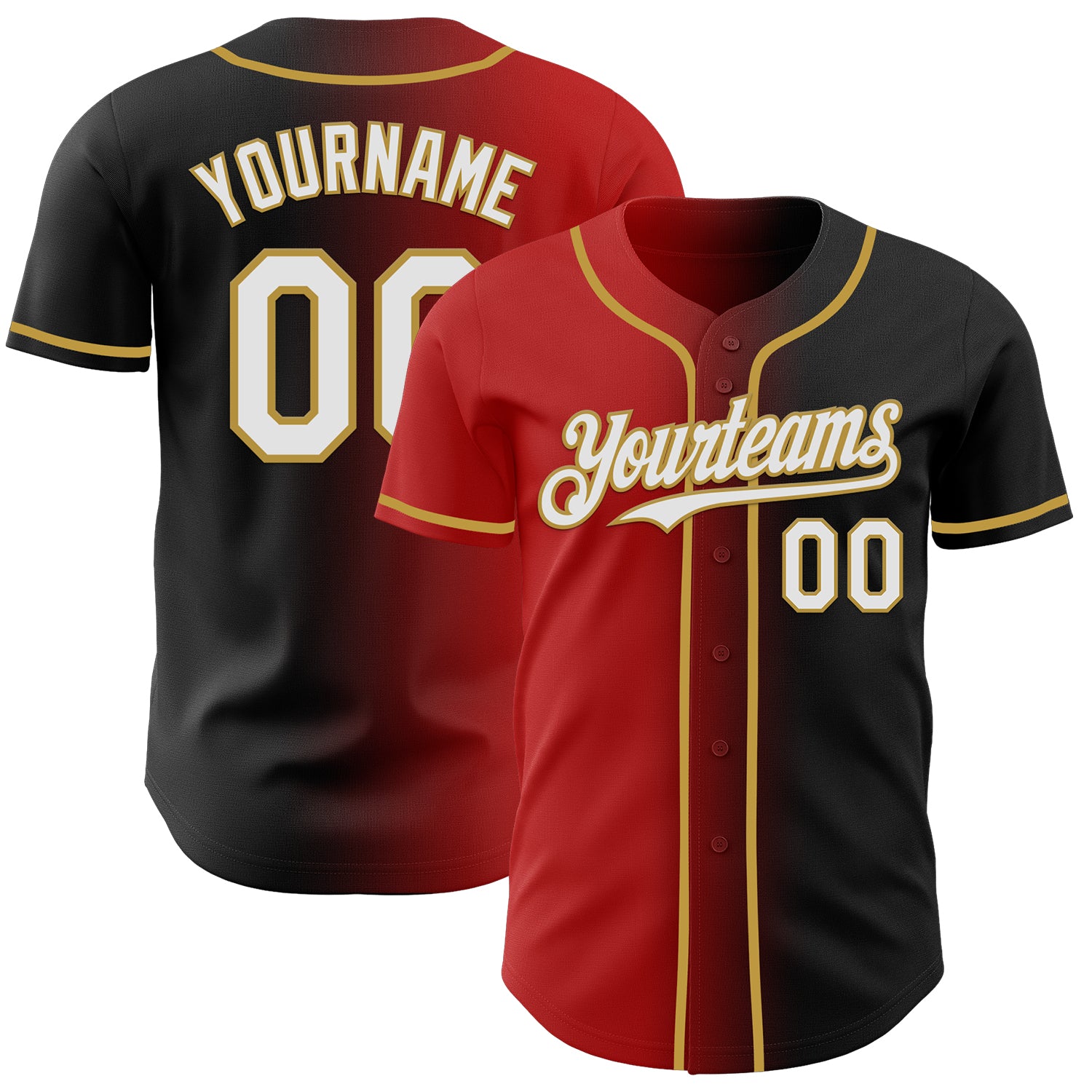 Custom Black White Red-Old Gold Authentic Gradient Fashion Baseball Jersey