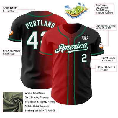 Custom Black White Red-Kelly Green Authentic Gradient Fashion Baseball Jersey
