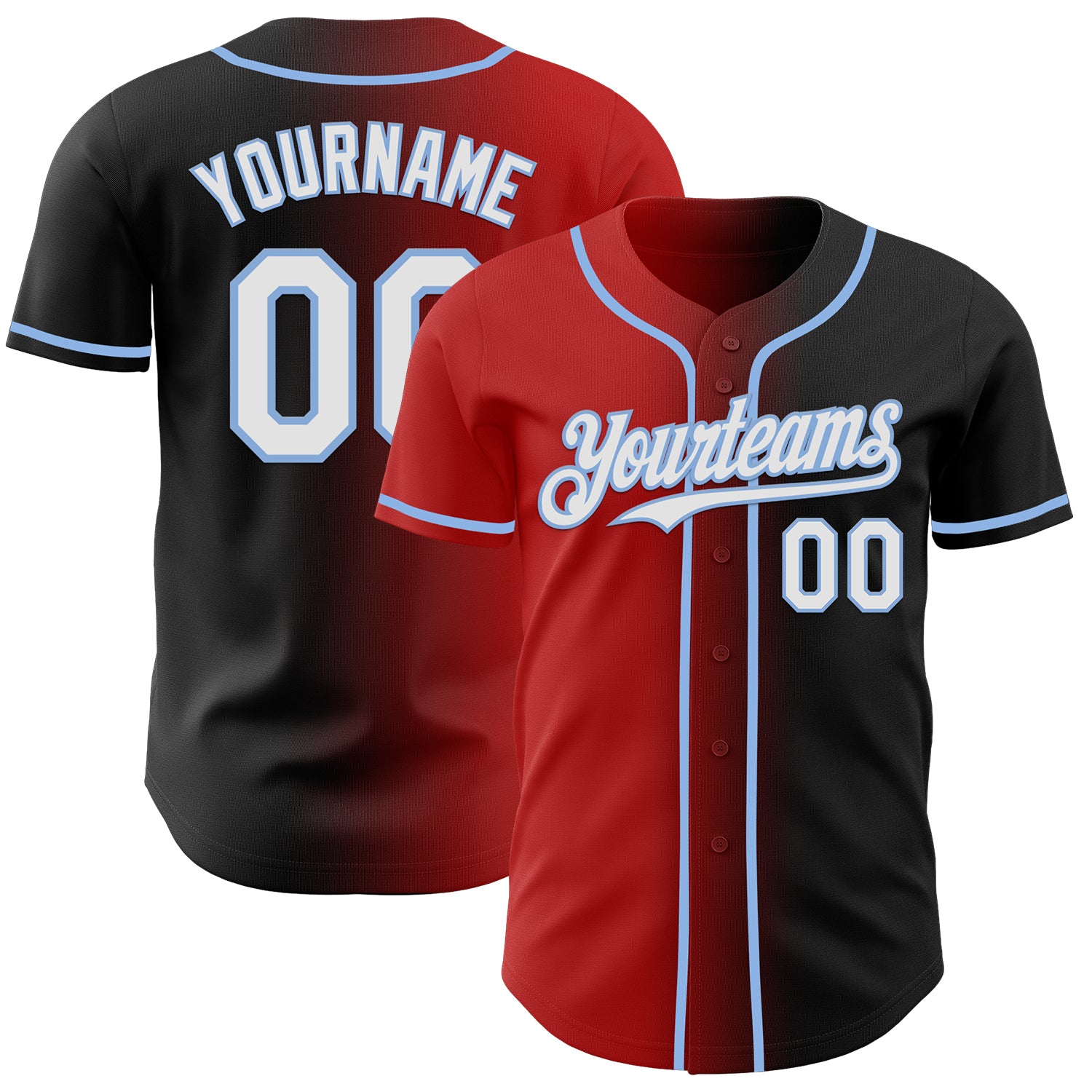 Custom Black White Red-Light Blue Authentic Gradient Fashion Baseball Jersey