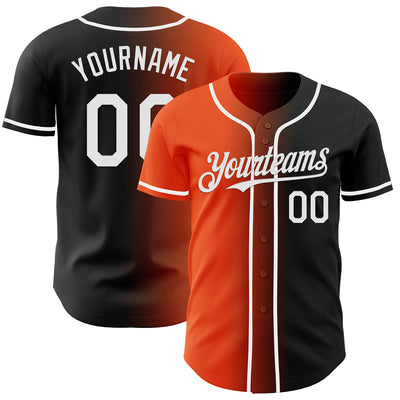 Custom Black White-Orange Authentic Gradient Fashion Baseball Jersey