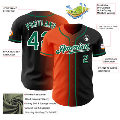Custom Black Kelly Green Orange-White Authentic Gradient Fashion Baseball Jersey