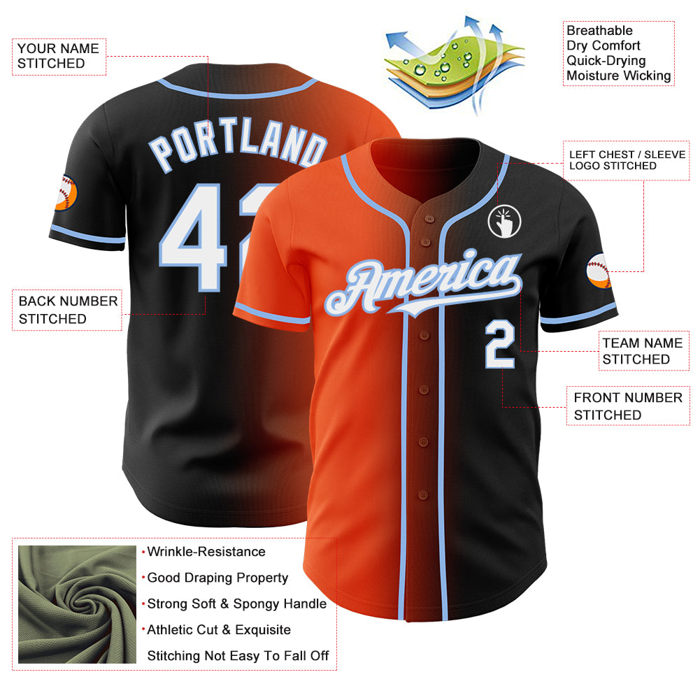 Custom Black White Orange-Light Blue Authentic Gradient Fashion Baseball Jersey