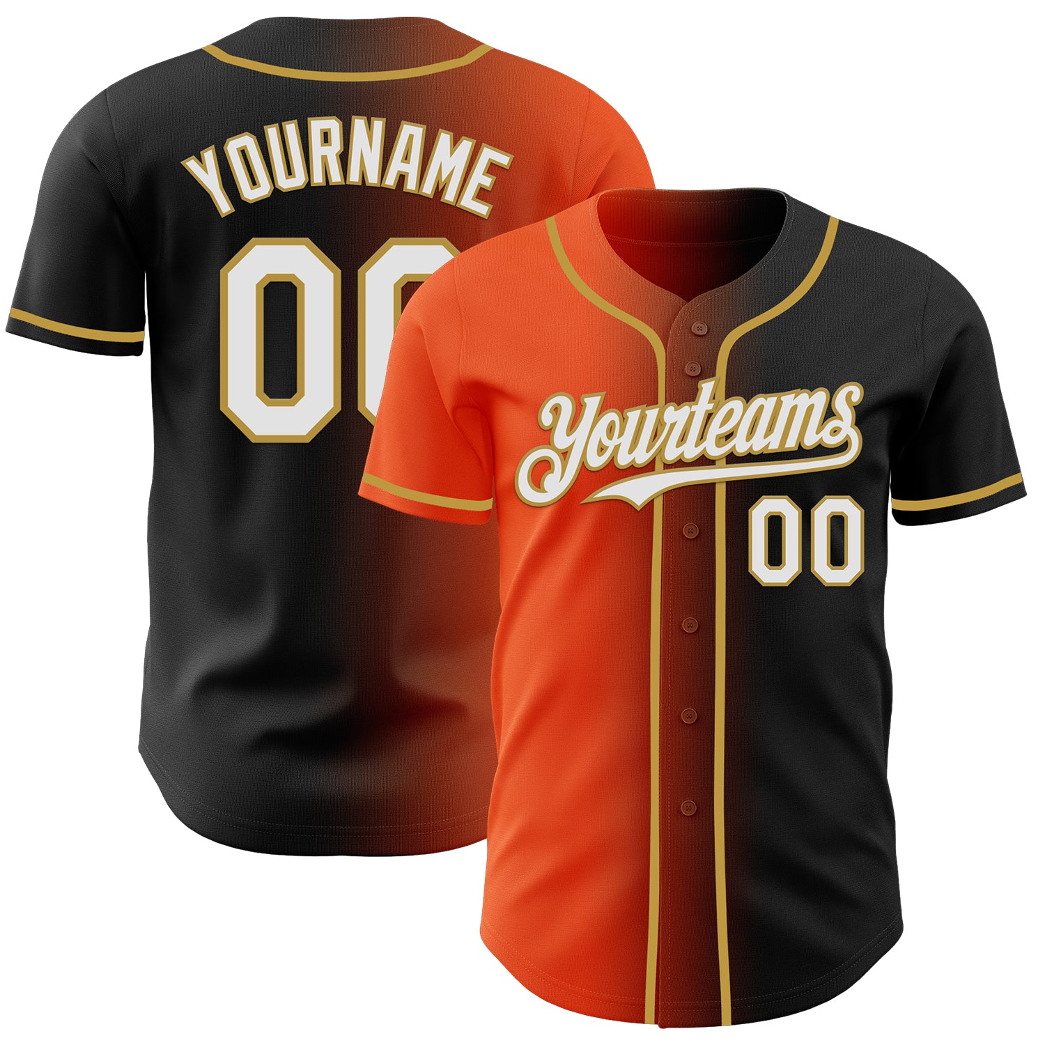 Custom Black White Orange-Old Gold Authentic Gradient Fashion Baseball Jersey