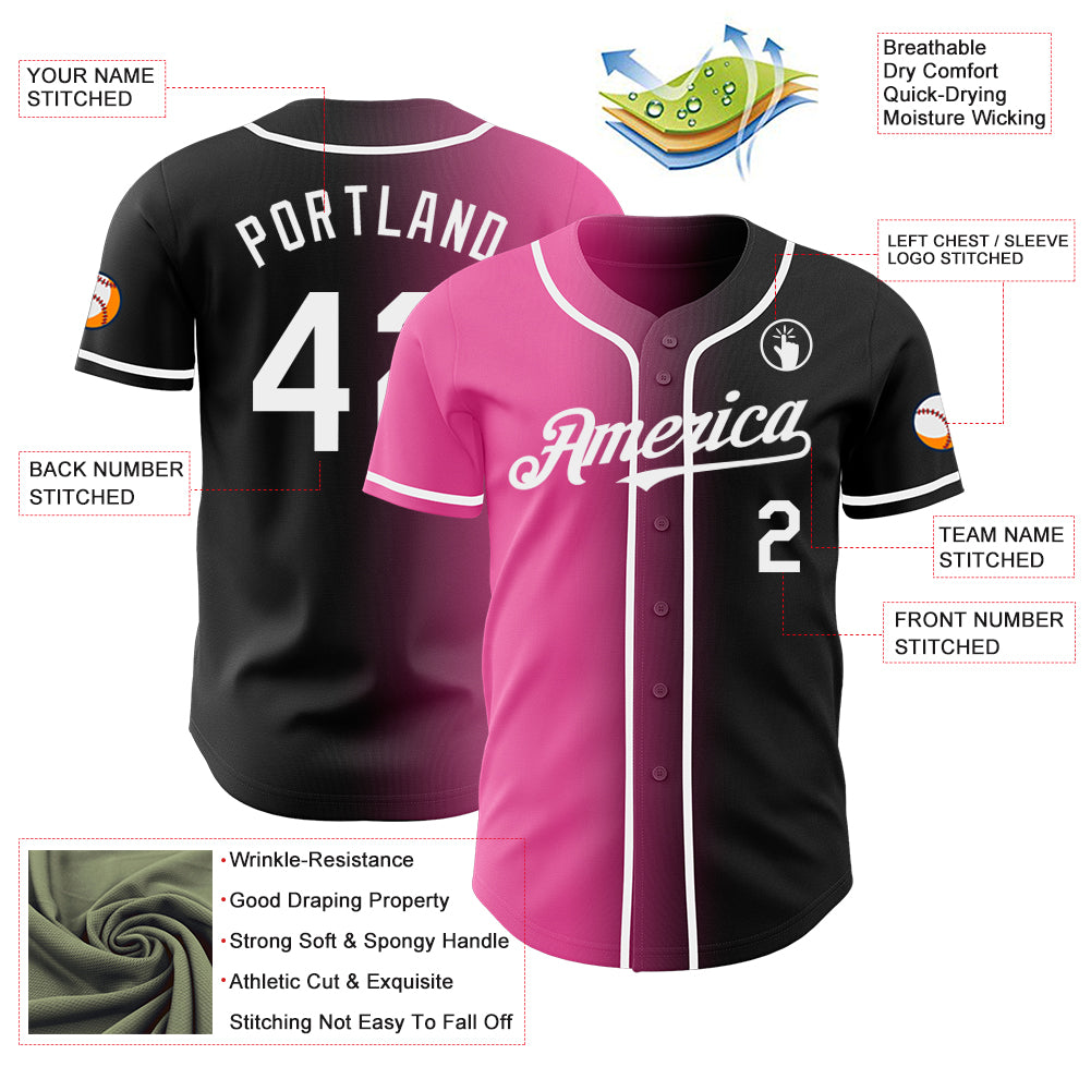 Custom Black White-Pink Authentic Gradient Fashion Baseball Jersey