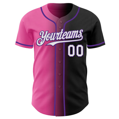 Custom Black White Pink-Purple Authentic Gradient Fashion Baseball Jersey