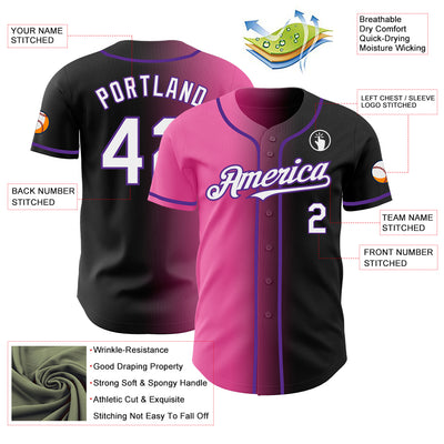 Custom Black White Pink-Purple Authentic Gradient Fashion Baseball Jersey