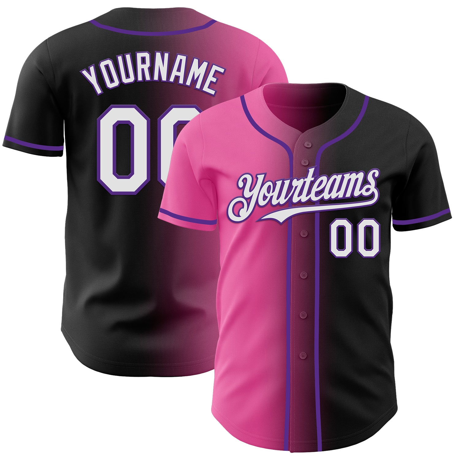 Custom Black White Pink-Purple Authentic Gradient Fashion Baseball Jersey
