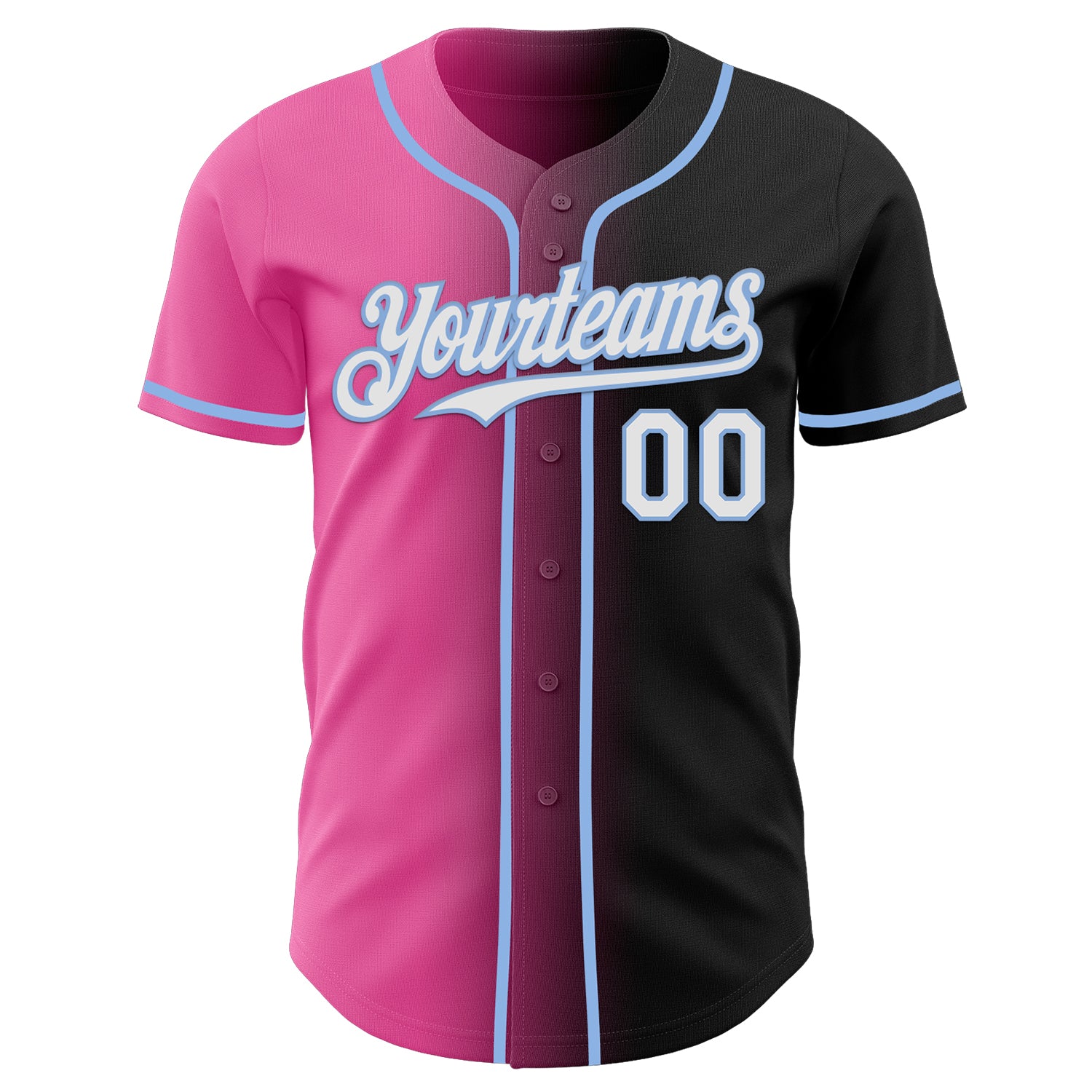 Custom Black White Pink-Light Blue Authentic Gradient Fashion Baseball Jersey