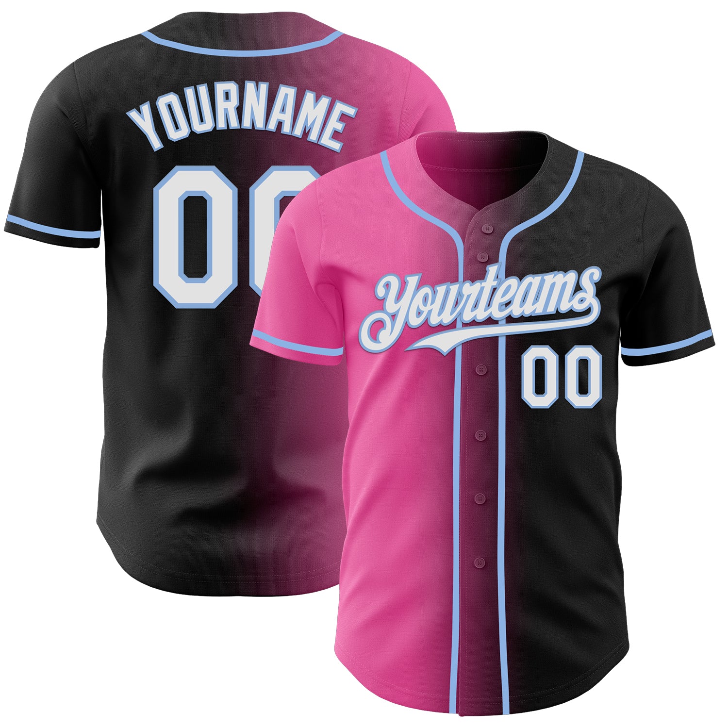 Custom Black White Pink-Light Blue Authentic Gradient Fashion Baseball Jersey
