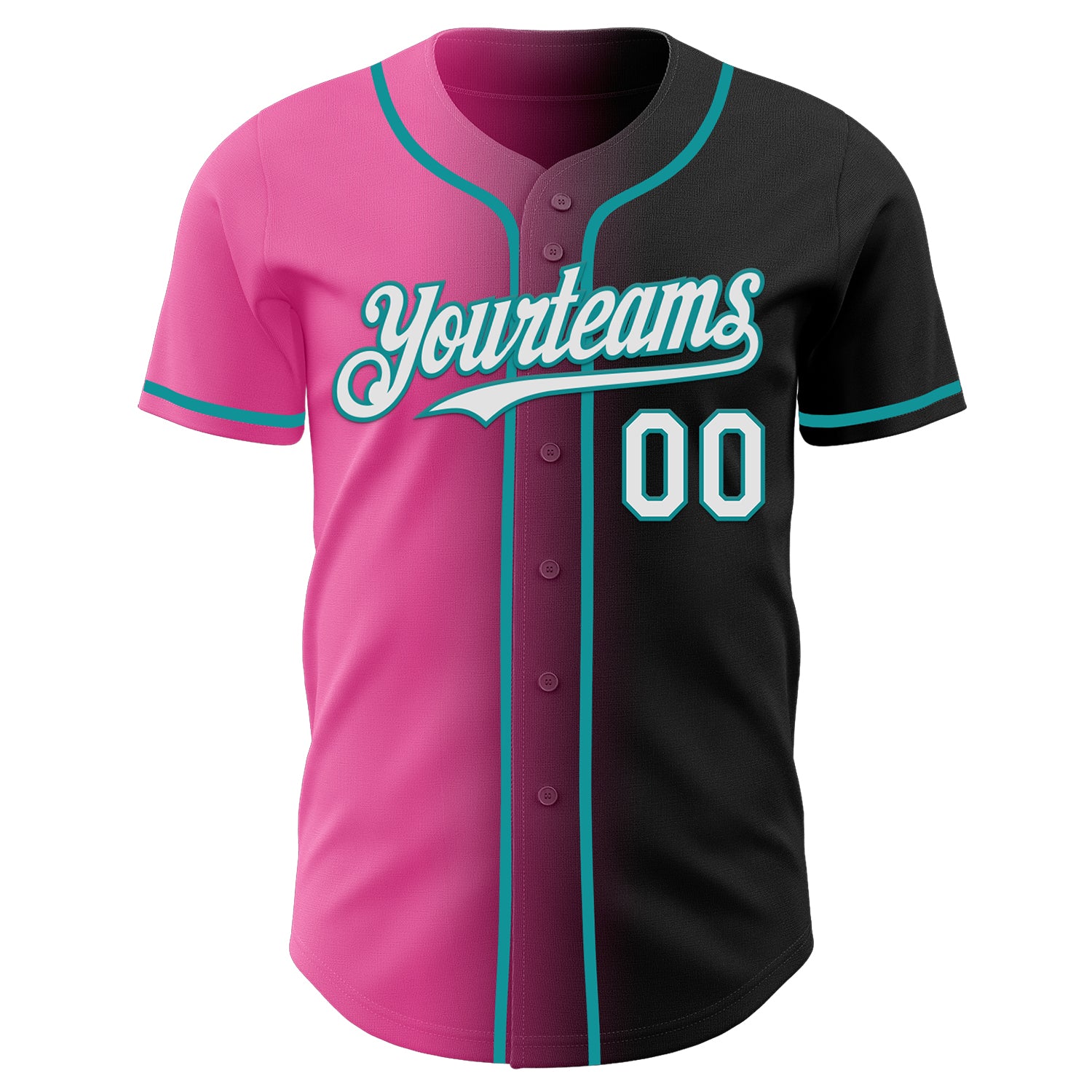 Custom Black White Pink-Teal Authentic Gradient Fashion Baseball Jersey