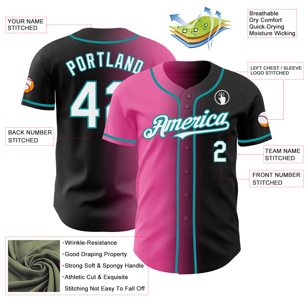Custom Black White Pink-Teal Authentic Gradient Fashion Baseball Jersey