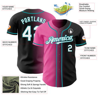 Custom Black White Pink-Teal Authentic Gradient Fashion Baseball Jersey