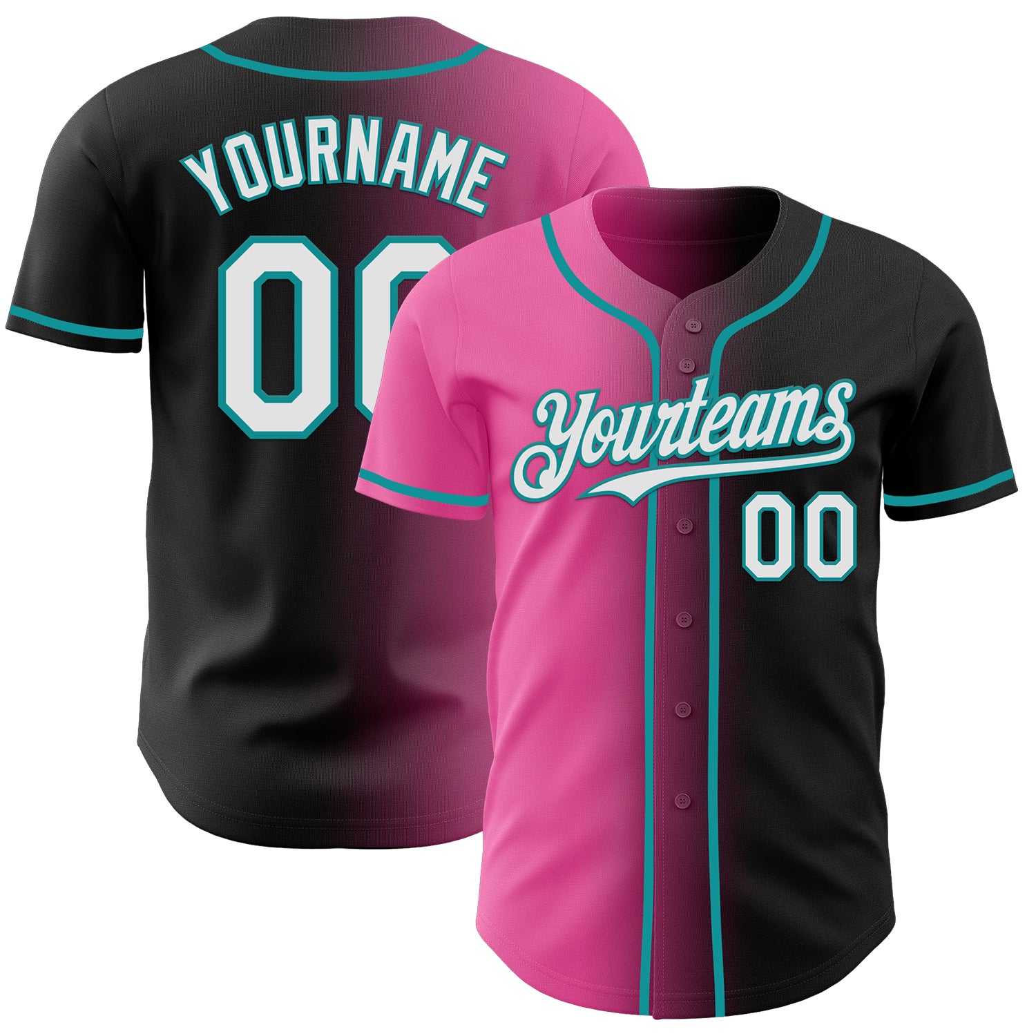 Custom Black White Pink-Teal Authentic Gradient Fashion Baseball Jersey