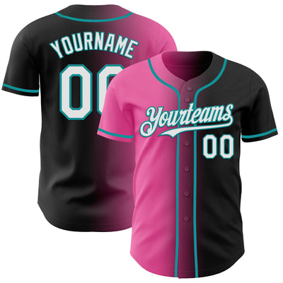 Custom Black White Pink-Teal Authentic Gradient Fashion Baseball Jersey