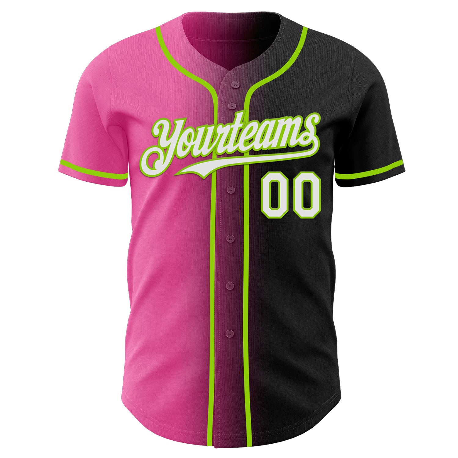 Custom Black White Pink-Neon Green Authentic Gradient Fashion Baseball Jersey