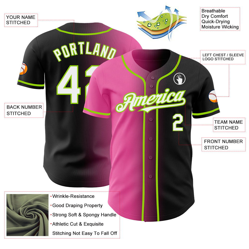 Custom Black White Pink-Neon Green Authentic Gradient Fashion Baseball Jersey