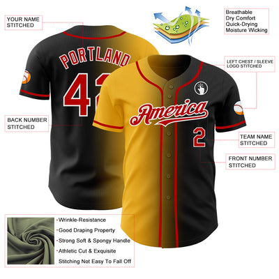 Custom Black Red Gold-White Authentic Gradient Fashion Baseball Jersey