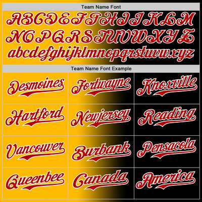 Custom Black Red Gold-White Authentic Gradient Fashion Baseball Jersey