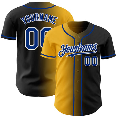 Custom Black Royal Gold-White Authentic Gradient Fashion Baseball Jersey