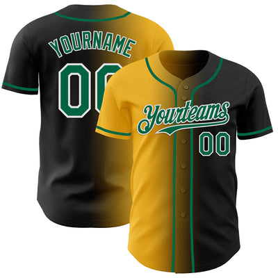 Custom Black Kelly Green Gold-White Authentic Gradient Fashion Baseball Jersey