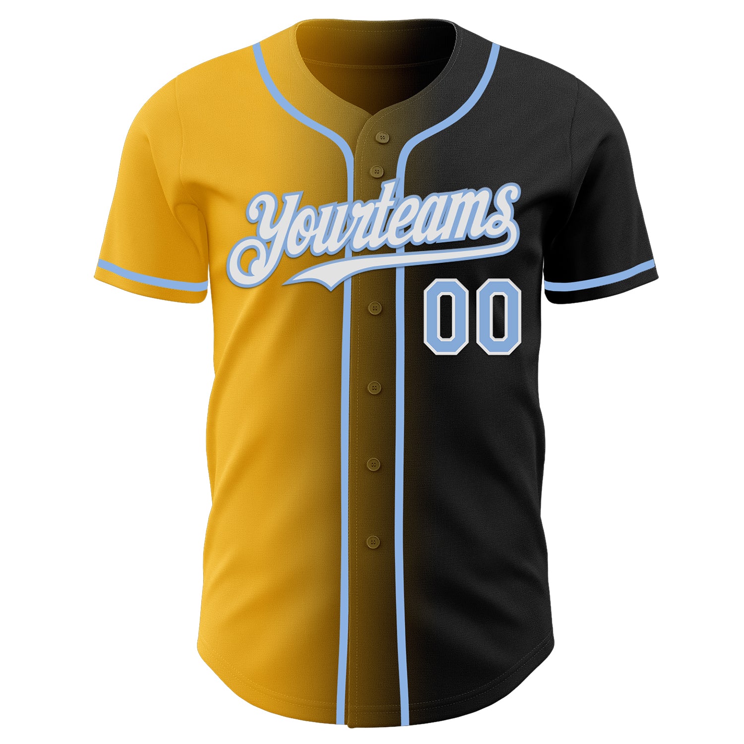 Custom Black Light Blue Gold-White Authentic Gradient Fashion Baseball Jersey