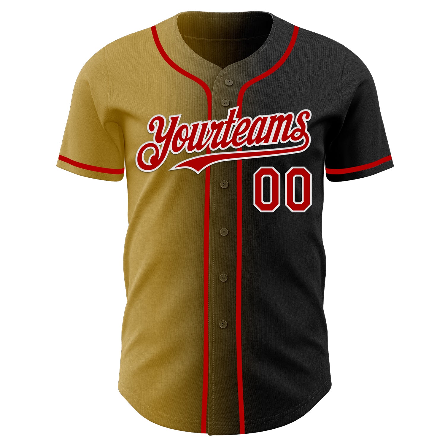 Custom Black Red Old Gold-White Authentic Gradient Fashion Baseball Jersey