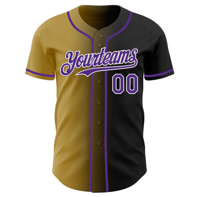 Custom Black Purple Old Gold-White Authentic Gradient Fashion Baseball Jersey
