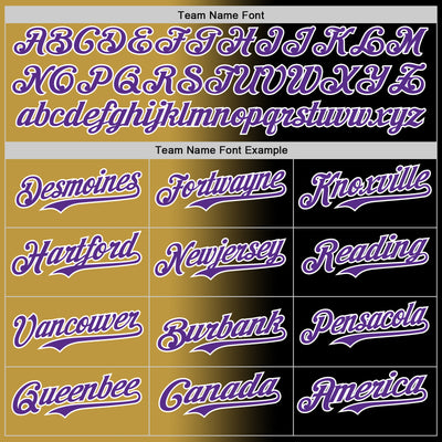 Custom Black Purple Old Gold-White Authentic Gradient Fashion Baseball Jersey