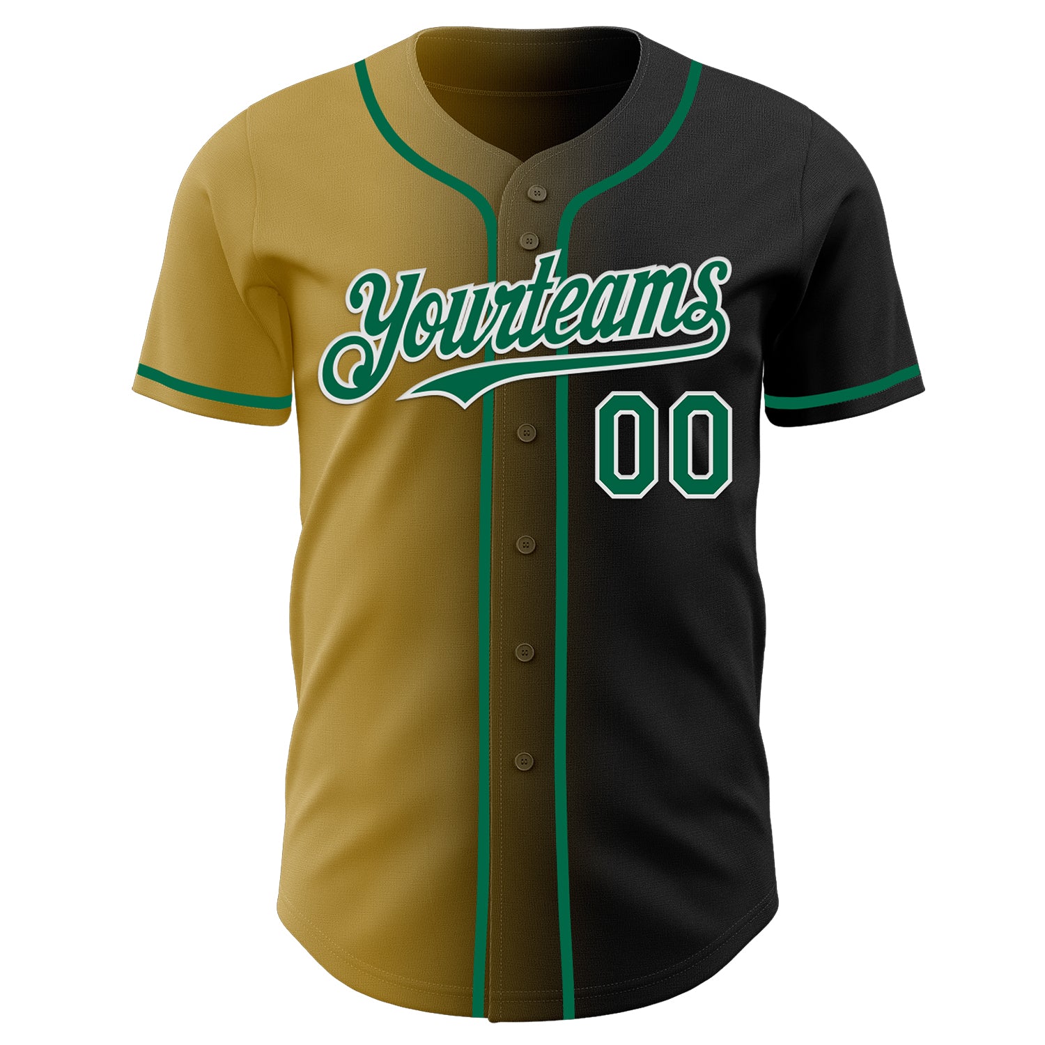 Custom Black Kelly Green Old Gold-White Authentic Gradient Fashion Baseball Jersey