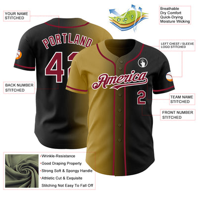 Custom Black Crimson Old Gold-White Authentic Gradient Fashion Baseball Jersey