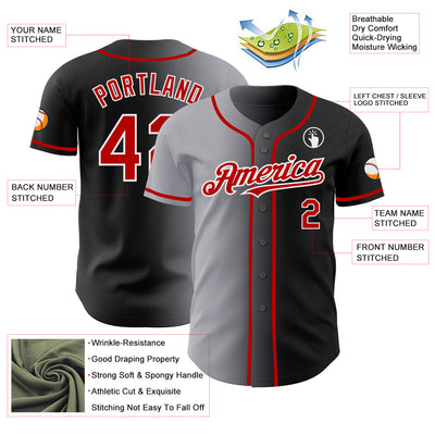 Custom Black Red Gray-White Authentic Gradient Fashion Baseball Jersey
