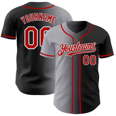 Custom Black Red Gray-White Authentic Gradient Fashion Baseball Jersey