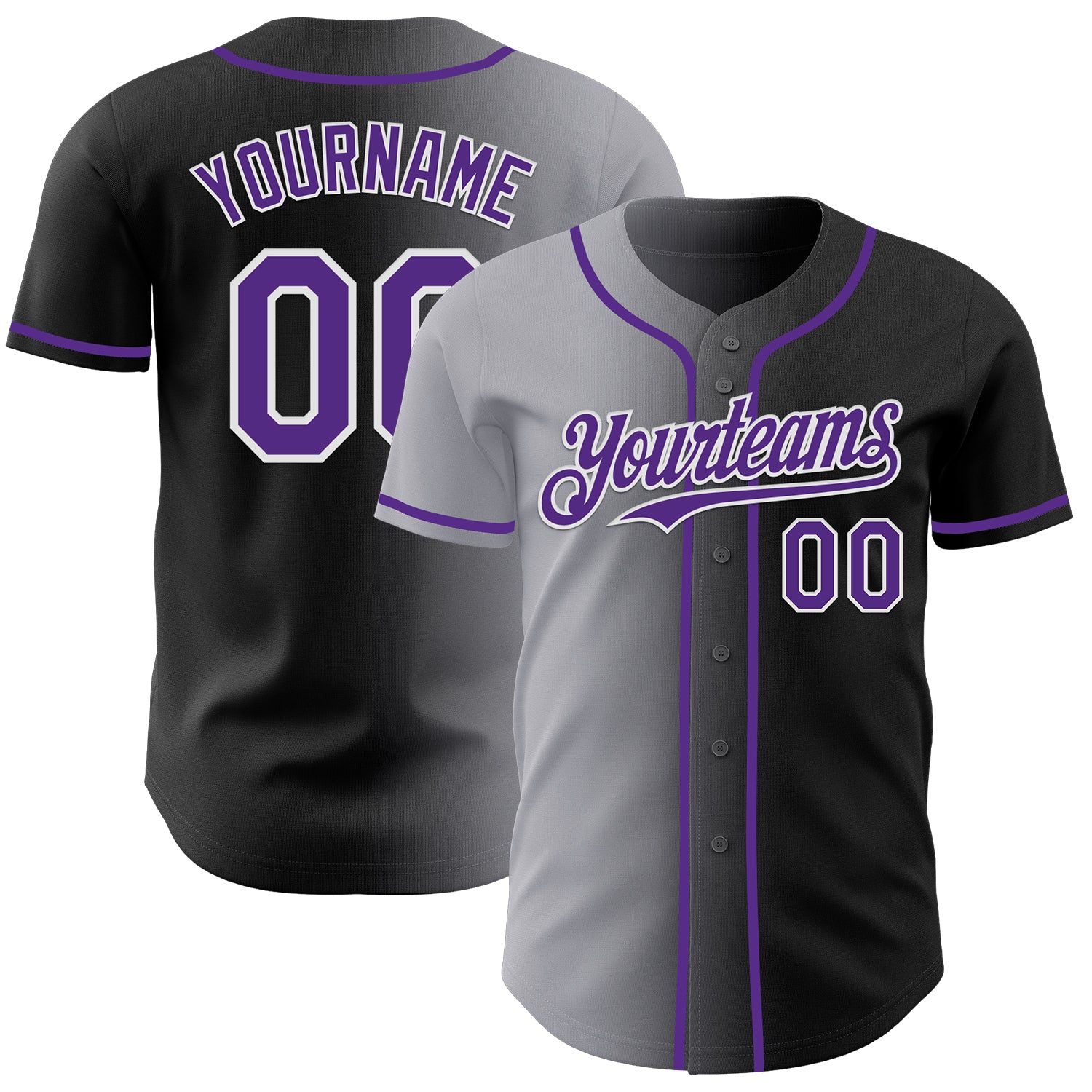 Custom Black Purple Gray-White Authentic Gradient Fashion Baseball Jersey