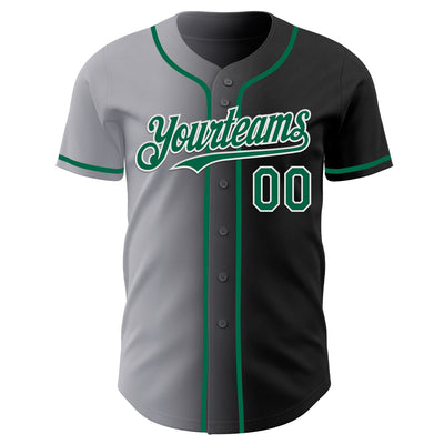 Custom Black Kelly Green Gray-White Authentic Gradient Fashion Baseball Jersey