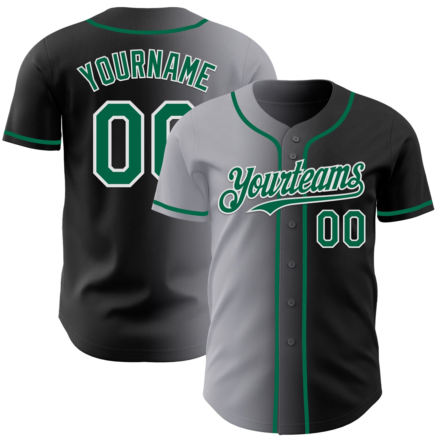 Custom Black Kelly Green Gray-White Authentic Gradient Fashion Baseball Jersey