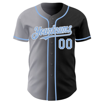 Custom Black Light Blue Gray-White Authentic Gradient Fashion Baseball Jersey