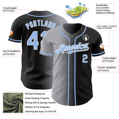Custom Black Light Blue Gray-White Authentic Gradient Fashion Baseball Jersey