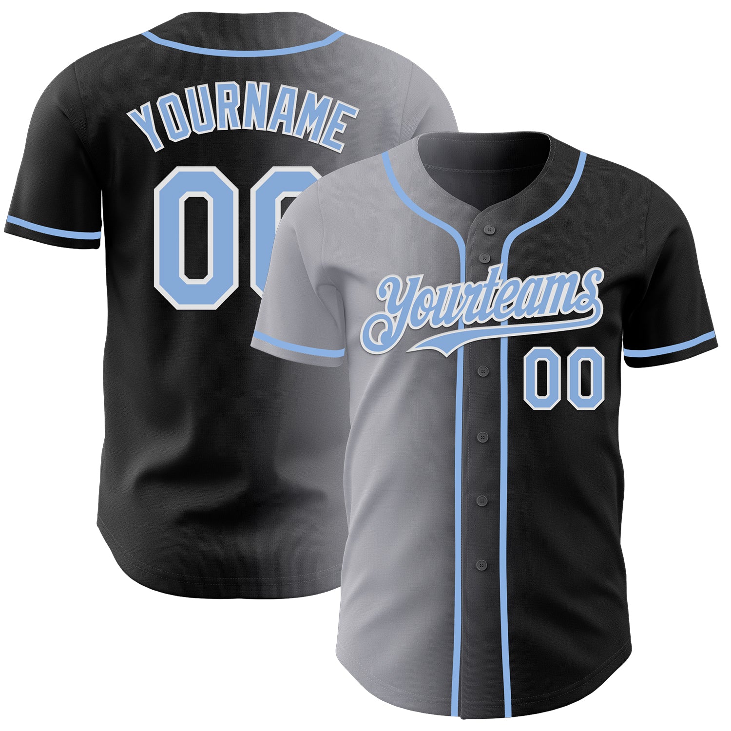 Custom Black Light Blue Gray-White Authentic Gradient Fashion Baseball Jersey