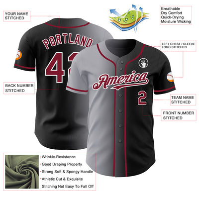 Custom Black Crimson Gray-White Authentic Gradient Fashion Baseball Jersey
