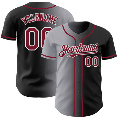 Custom Black Crimson Gray-White Authentic Gradient Fashion Baseball Jersey