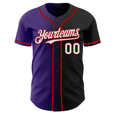 Custom Black White Purple-Red Authentic Gradient Fashion Baseball Jersey