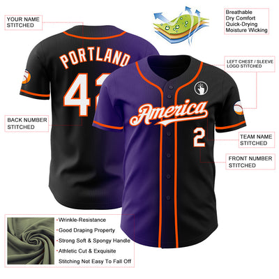 Custom Black White Purple-Orange Authentic Gradient Fashion Baseball Jersey