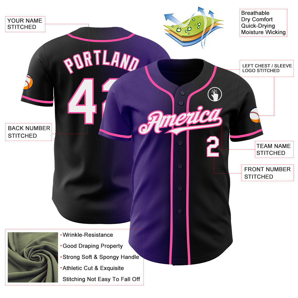 Custom Black White Purple-Pink Authentic Gradient Fashion Baseball Jersey